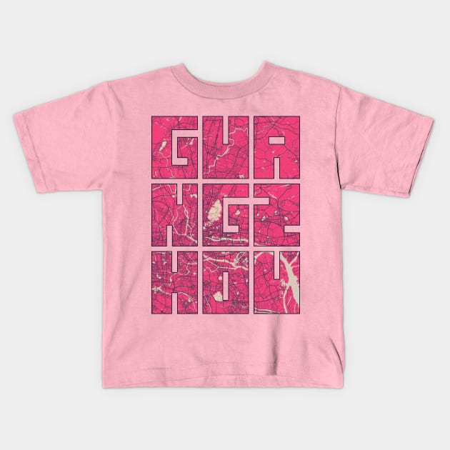 Guangzhou, Guangdong, China City Map Typography - Blossom Kids T-Shirt by deMAP Studio